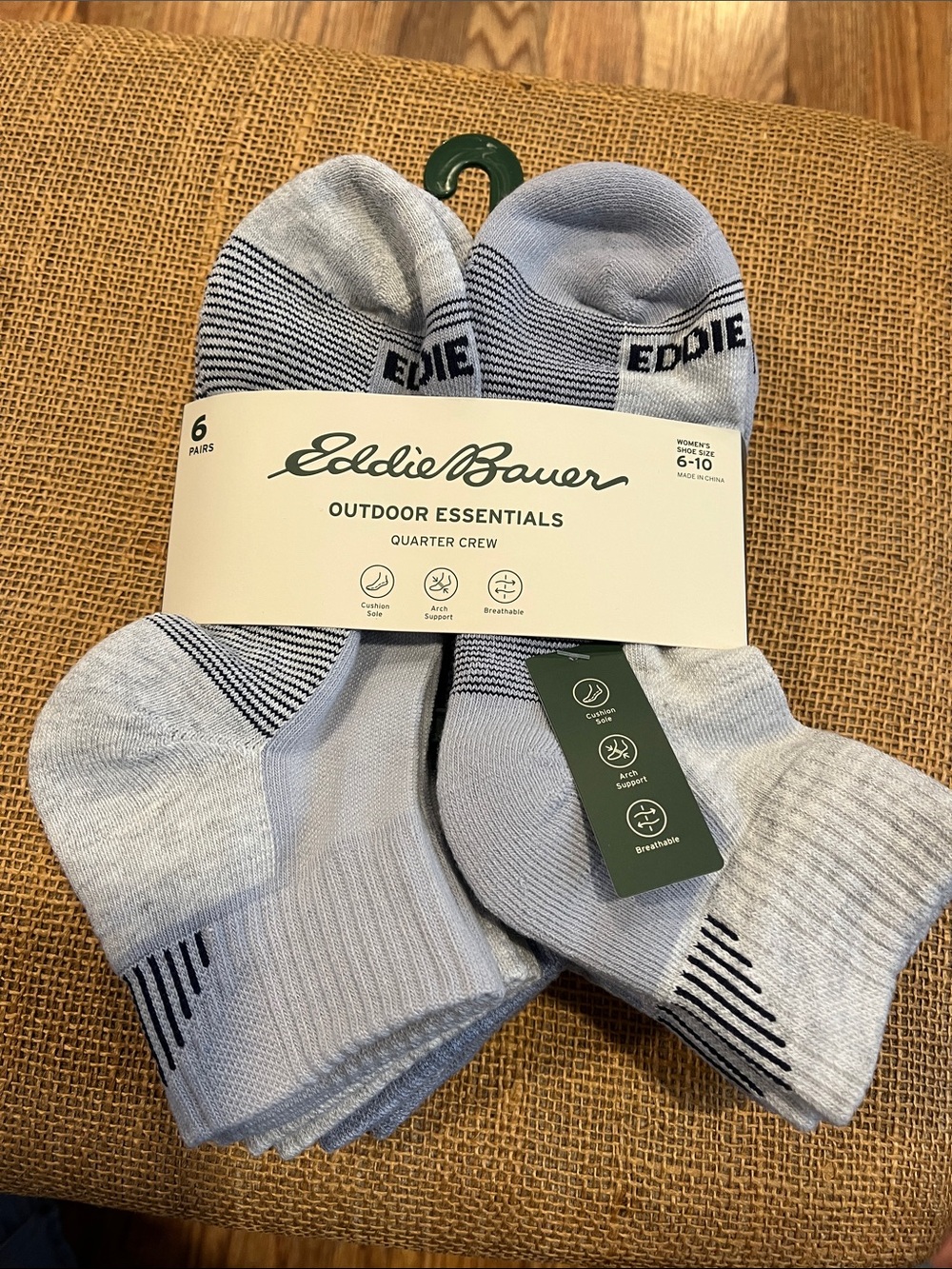 Eddie Bauer Women’s Light Gray & Black Quarter Crew Socks - 6 Pack